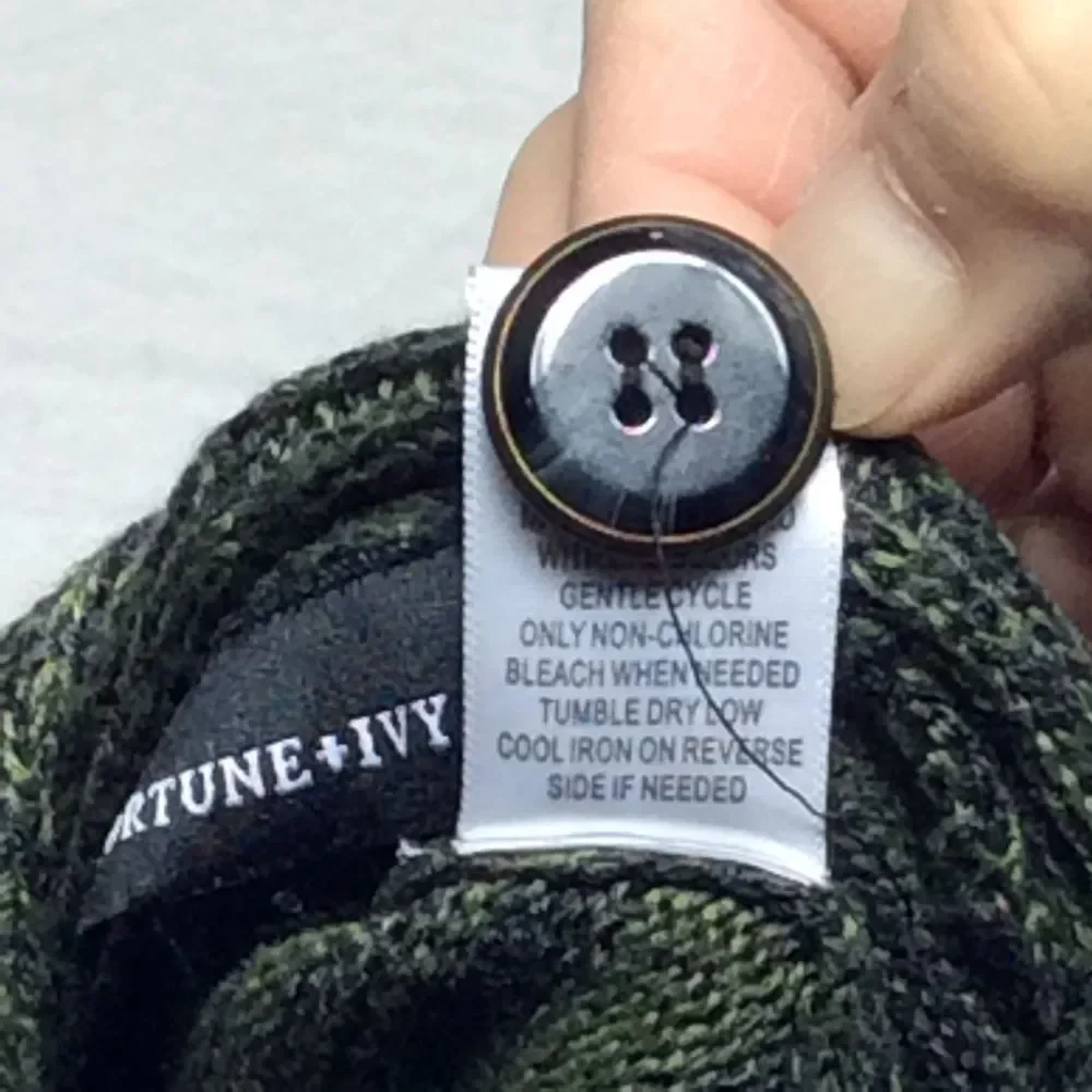 Fortune + Ivy‎ Olive Green Knit Cardigan Sweater Striped Pattern Long Sleeve